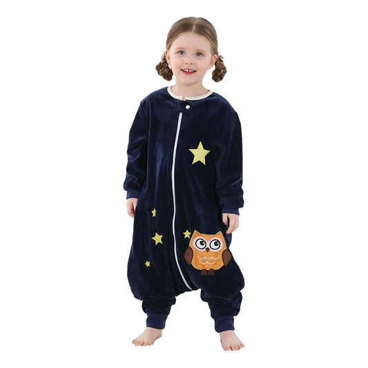 Animados Suave Pijama con Pies Cuatro Estaciones 3-5 años Búho Azul Marino