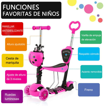 Scooter para Niños con Manillar Ajustable Asiento Extraíble