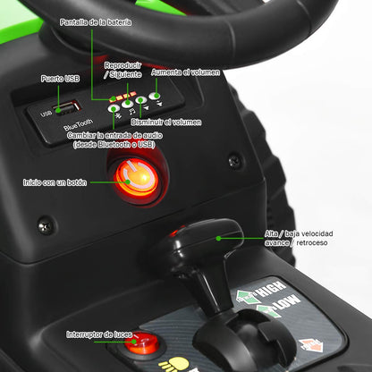 Tractor Electrico para Niños con Remolque, 3 Velocidades y Control Remoto