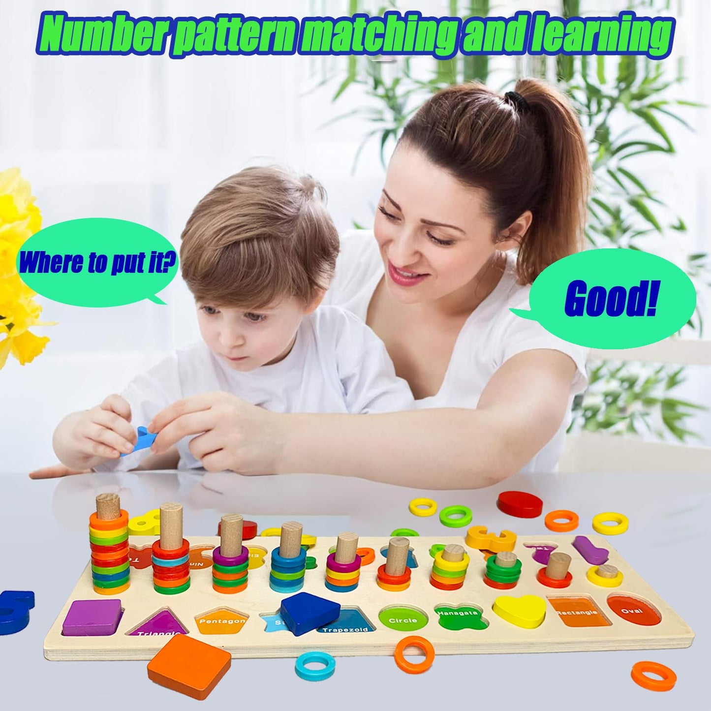 Juego Educativos  de Madera Bebe Tablero de Conteo Números Apilamiento 1 a 3 años.