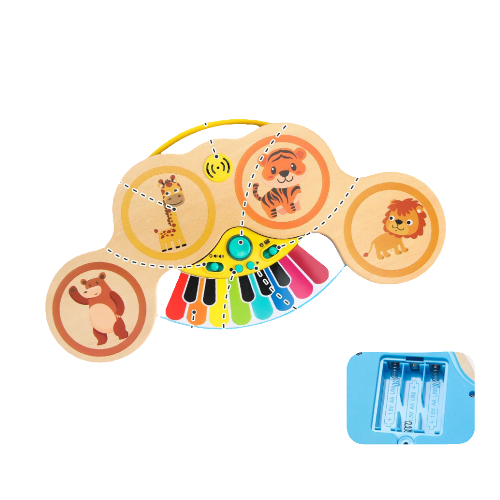 Teclado de madera 2 en 1, piano, tambor, aplausos, con luz y música, animales de dibujos animados, juguetes musicales, juguetes  para bebés de 12 meses