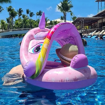 Flotador de natación de unicornio para bebé, anillo inflable, toldo ex, protección solar